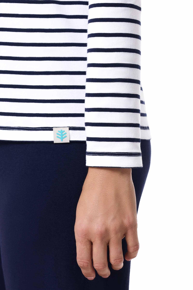 Coolibar UPF 50+ Women's Long sleeve T-Shirt - Sun Protective,Medium,Navy/White Stripe - Image 5